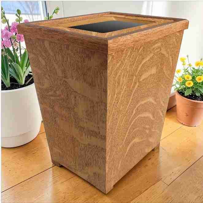 wood white oak waste in 13 quart size shown with lid the liner on wood floor