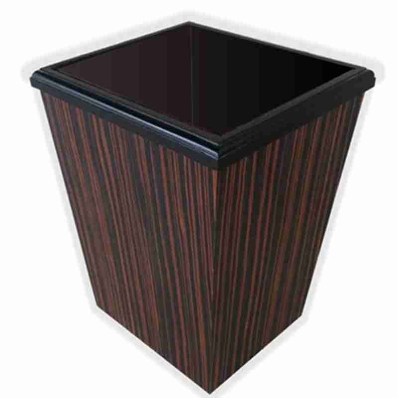Handcrafted Ebony wood veneer wastebasket 7qt small size