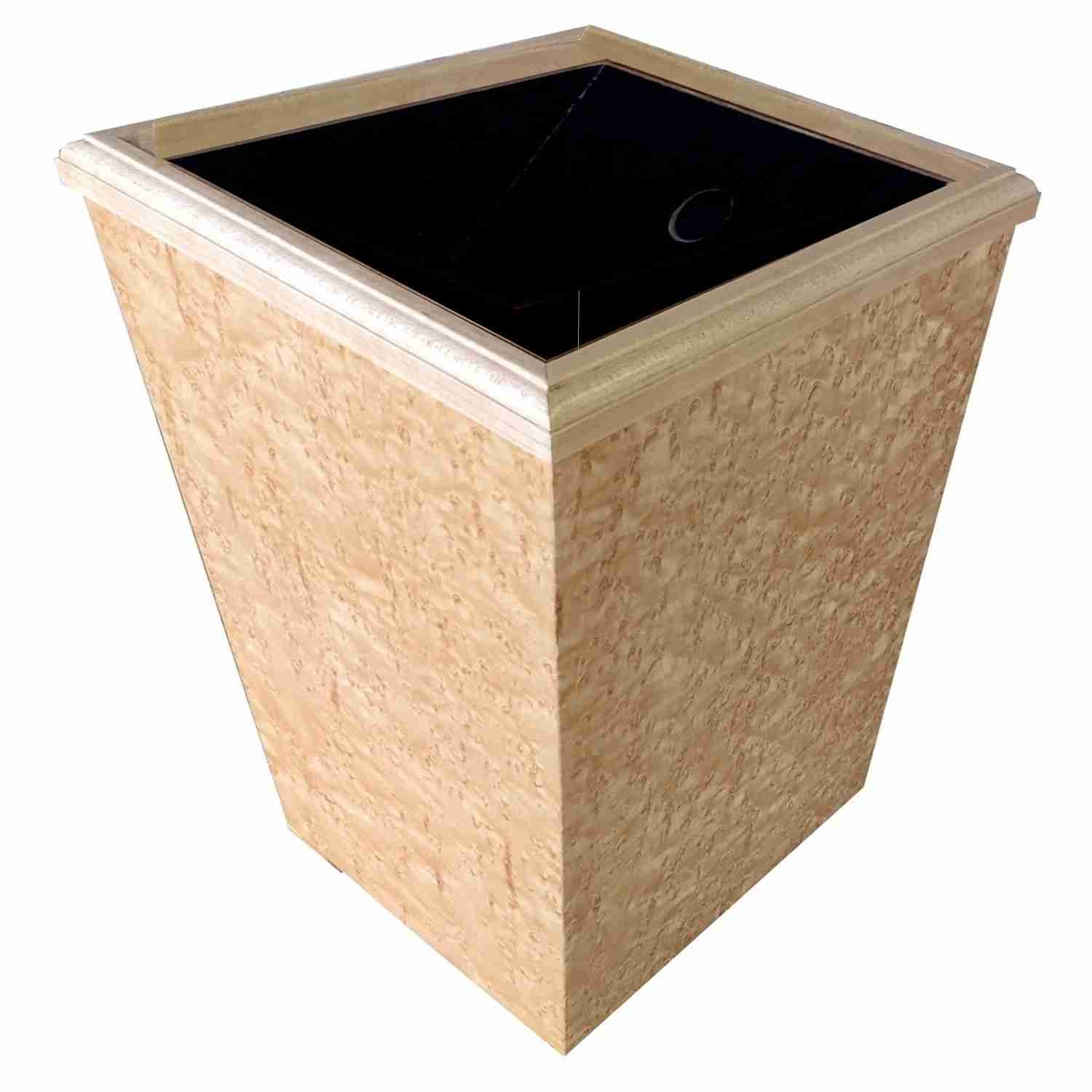Handcrafted birdseye maple wood wastebasket, small 7qt size