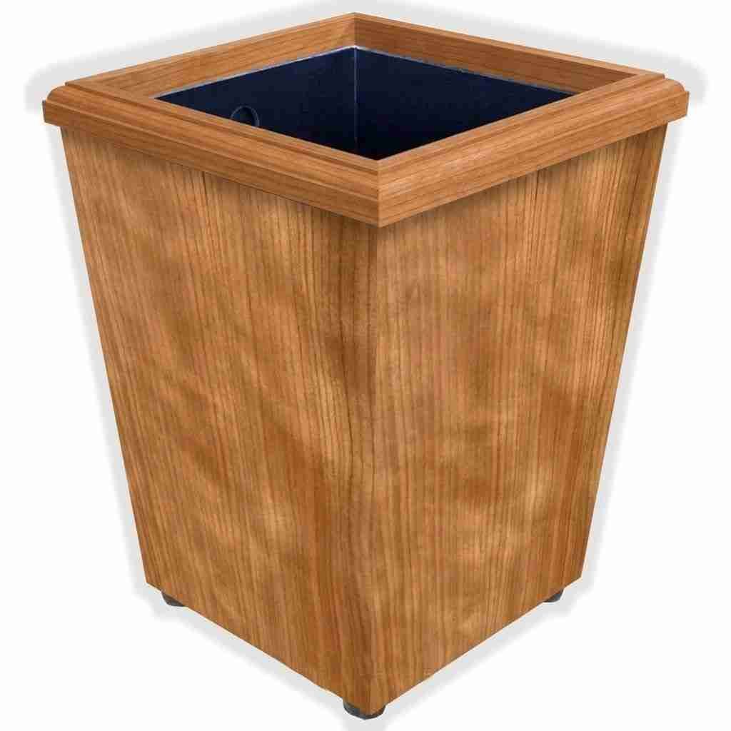 Handcrafted figured cherry wood wastebasket with black PVC liner