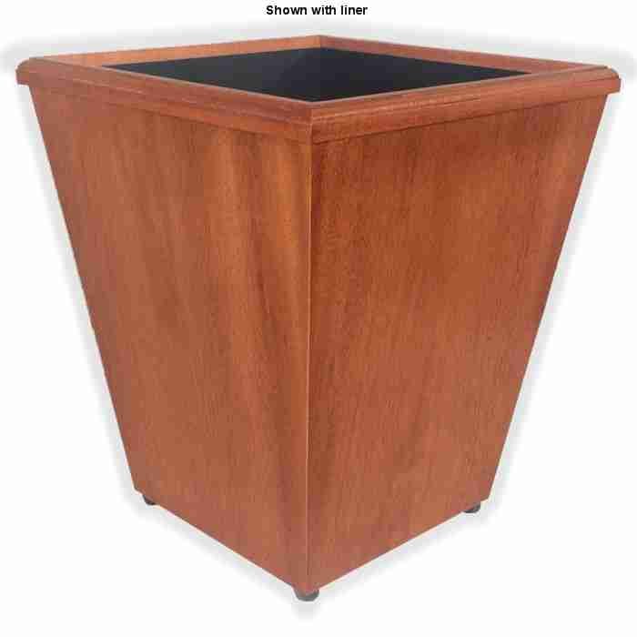 Large 24qt Mahogany wood wastebasket with a protective interior liner